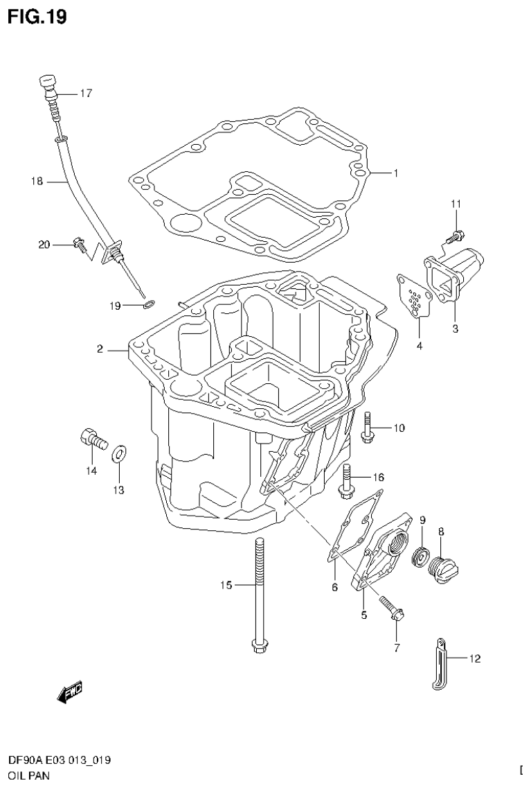 Suzuki DF80A, DF90A OIL PAN parts diagram
